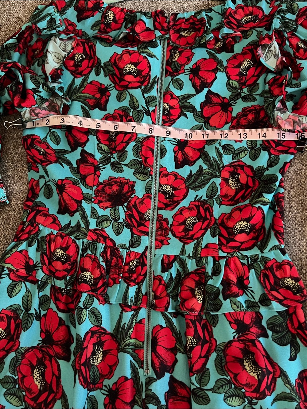 Alice + Olivia Teal Romper with Red Floral Print - Picture 7 of 9